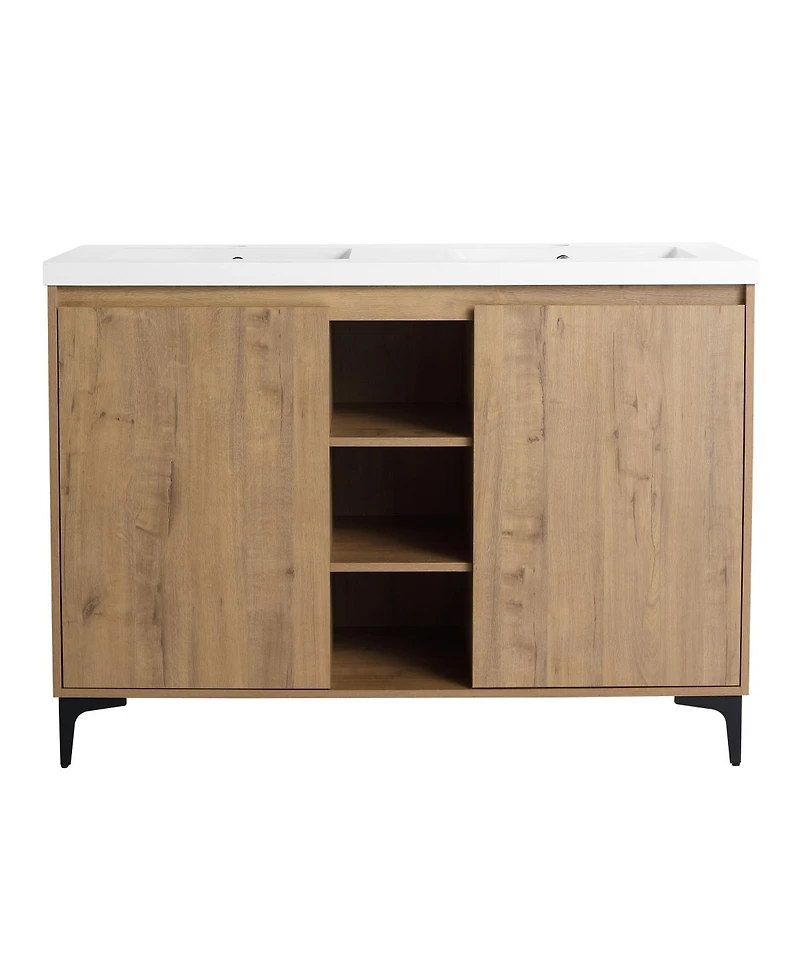 Sillysis 47.6 Inch Freestanding Double Sink Bathroom Vanity with Resin Basin, Adjustable Shelves and Open Storage, Modern Design