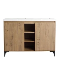 Sillysis 47.6 Inch Freestanding Double Sink Bathroom Vanity with Resin Basin, Adjustable Shelves and Open Storage, Modern Design