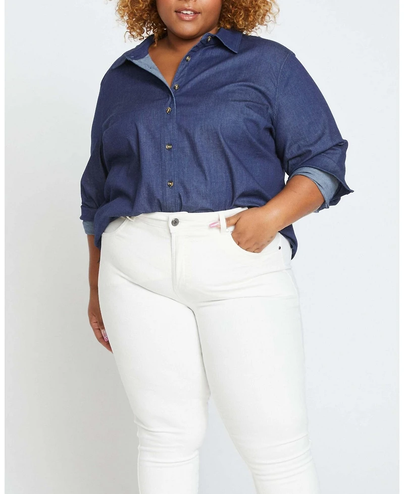 Universal Standard Plus Minimalist Stretch Cotton Chambray Shirt