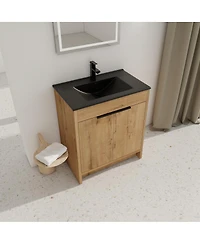 Sillysis Freestanding Bathroom Vanity with Ceramic Sink, Plywood Cabinet and Adjustable Shelf for Modern Bathrooms