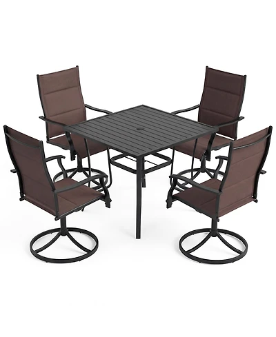 Sugift 5-Piece Patio Dining Set with Swivel Rocking Chairs