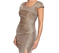 Xscape Petite Glitter Metallic Asymmetrical Sheath Ball Gown