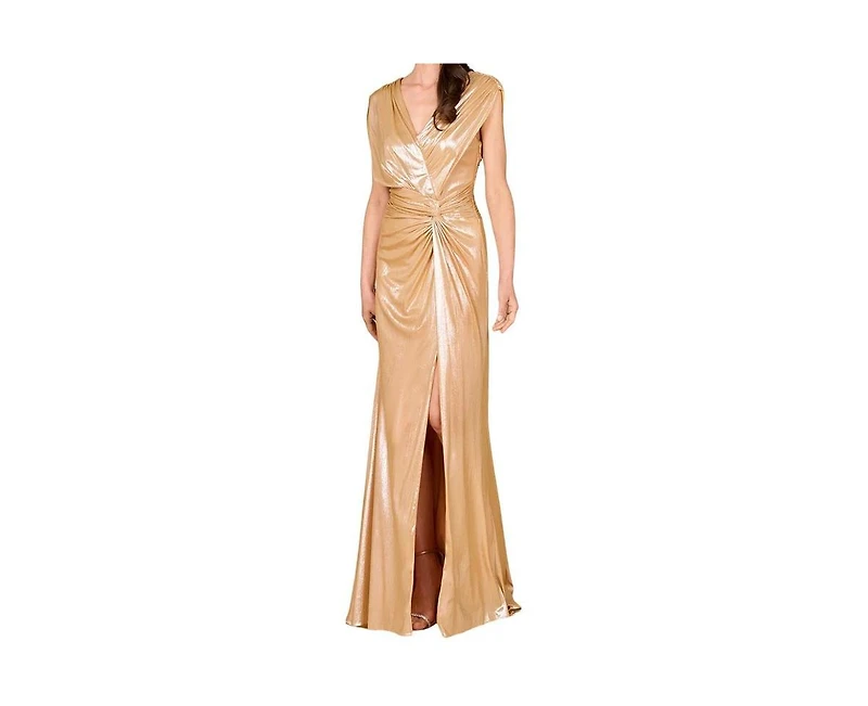 Lara Women's V-Neck Metallic Dress with Slit