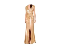 Lara Women's V-Neck Metallic Dress with Slit
