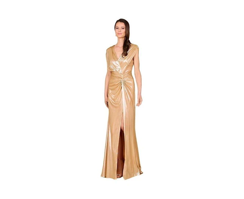 Lara Women's V-Neck Metallic Dress with Slit