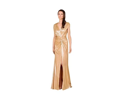Lara Women's V-Neck Metallic Dress with Slit