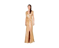 Lara Women's V-Neck Metallic Dress with Slit
