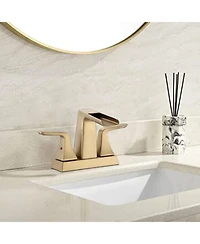 Midola Two Handle 4 Inch Centerset Waterfall Bathroom Sink Faucet, Brushed Golden