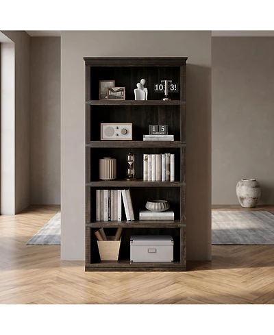 homfan 31 Inch Retro Bookcase with Metal Frame, Bookshelf for Living Room Office, Engineered Wood