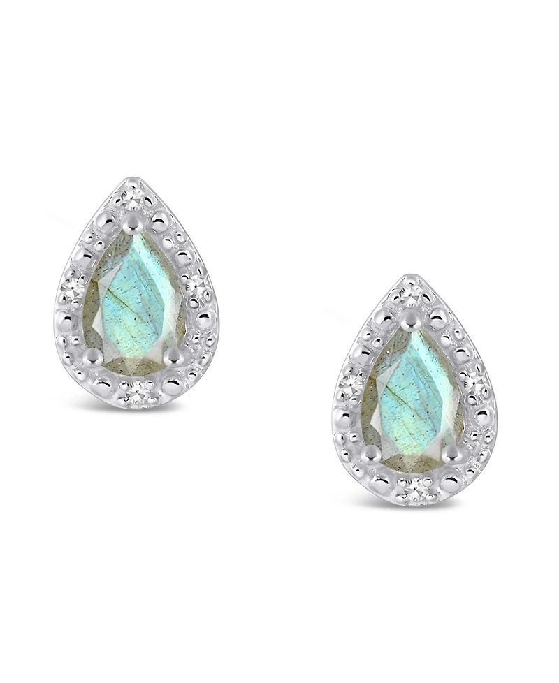 Onyx & Diamond Accent Pear Stud Earrings Sterling Silver (Also Turquoise Labradorite)