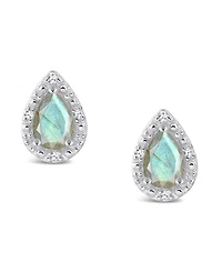 Onyx & Diamond Accent Pear Stud Earrings Sterling Silver (Also Turquoise Labradorite)