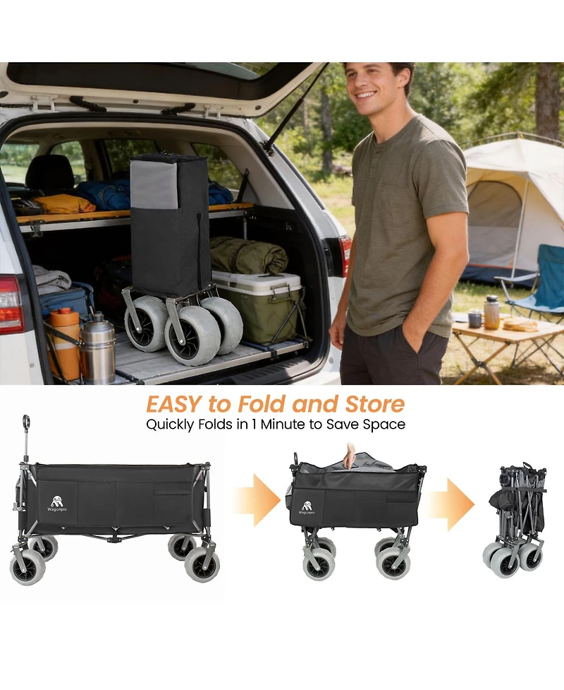 Streamdale Furniture 52-inch Heavy-Duty Foldable Utility Wagon 560lbs Capacity Collapsible Design