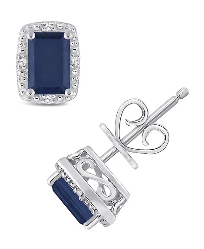 Sapphire (1-1/3 ct. t.w.) and Diamond Accent Stud Earrings in Sterling Silver