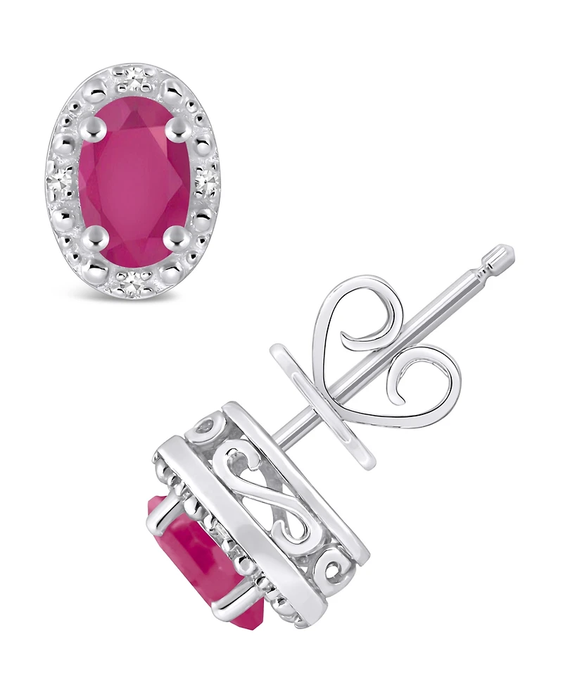 Ruby (1-1/5 ct. t.w.) and Diamond Accent Stud Earrings in Sterling Silver