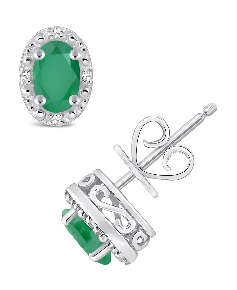 Emerald (9/10 ct. t.w.) and Diamond Accent Stud Earrings in Sterling Silver