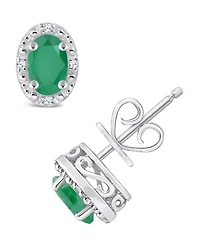 Emerald (9/10 ct. t.w.) and Diamond Accent Stud Earrings in Sterling Silver