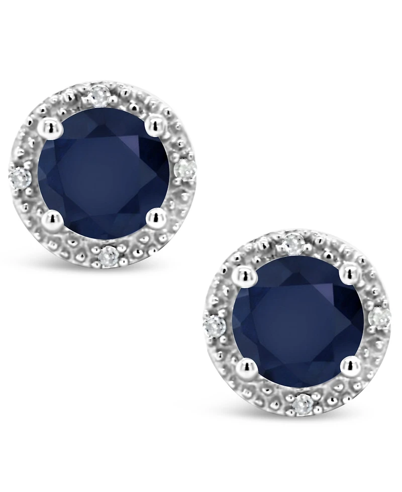 Sapphire (1-1/5 ct. t.w.) and Diamond Accent Stud Earrings in Sterling Silver