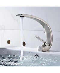 Midola Brushed Nickel Bathroom Faucet,Faucet for Bathroom Sink, Single Hole Bathroom Faucet Modern Single Handle Vanity Basin Faucet