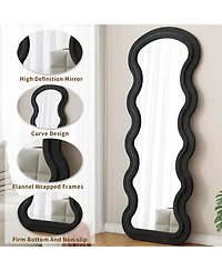 Midola Flannel Full Length Wave Black Floor Mirror with Stand for Bedroom Living Room Hanging or Against The Wall