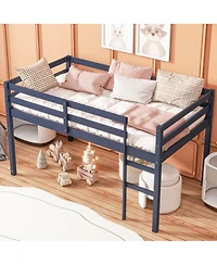 Sailvan Solid Wooden, Rubber Wooden Twin Loft Bed with Ladder, Platform of Strengthened Slats