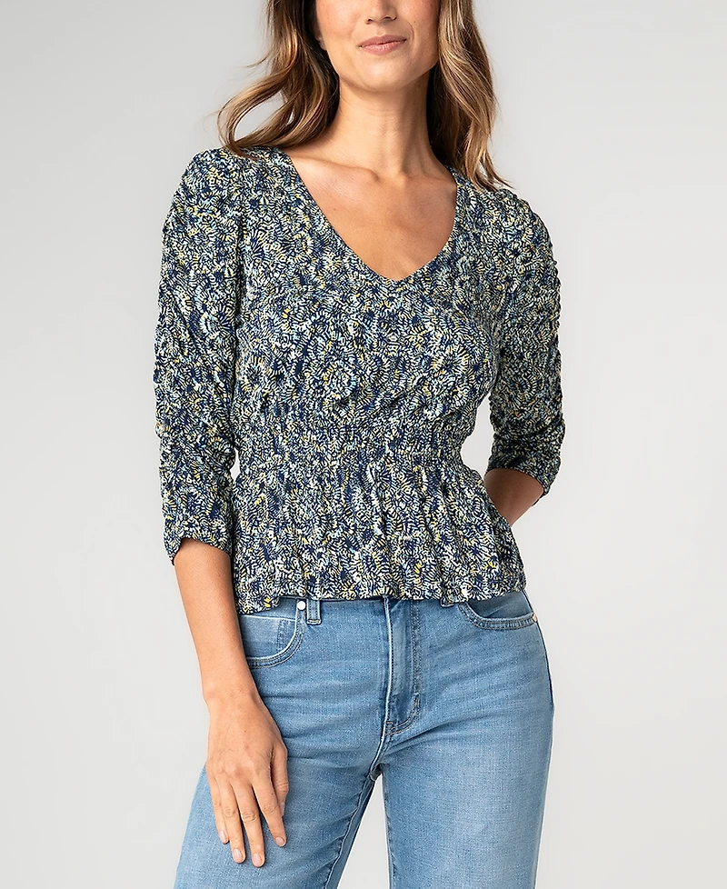 Liverpool Los Angeles Women's Ruched Sleeve V-Neck Knit Top
