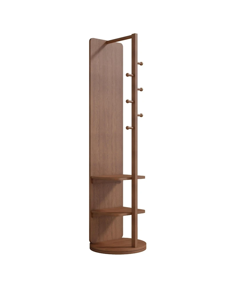 Midola 360 Degree Rotating Multifunctional Full-Length Floor Mirror with Coat Rack and Hook Storage, Solid Wood Frame for Bedroom and Living Room