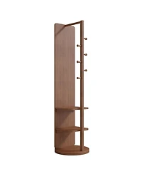 Midola 360 Degree Rotating Multifunctional Full-Length Floor Mirror with Coat Rack and Hook Storage, Solid Wood Frame for Bedroom and Living Room