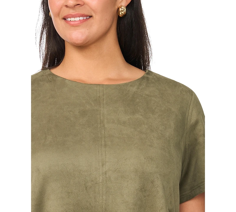 Vince Camuto Plus Paneled Exposed Stitching Shift Mini Dress