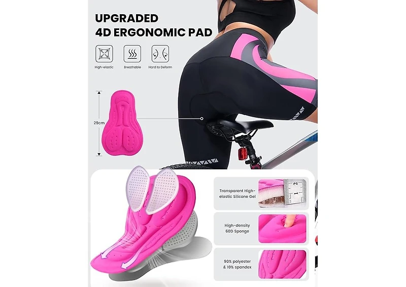 Sportneer Women Padded Bike Shorts – Large, Bicycle Cycling Shorts for Women's Biking, 4D Gel Padding for Mountain Bike and Road Bike