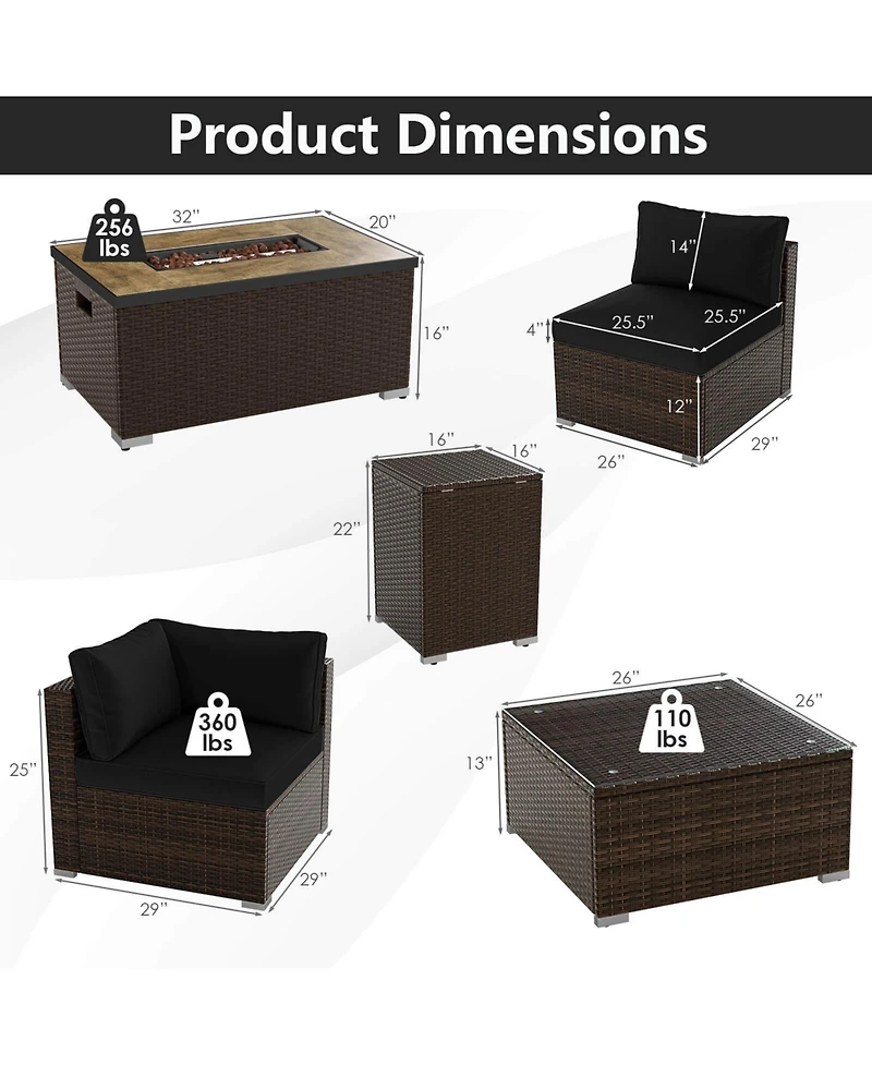 Costway Pieces Outdoor Furniture Set with Fire Pit Table and Propane Tank Cover
