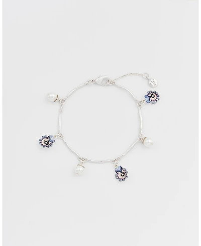 Fable England Silver Pansy and Pearl Charm Bracelet