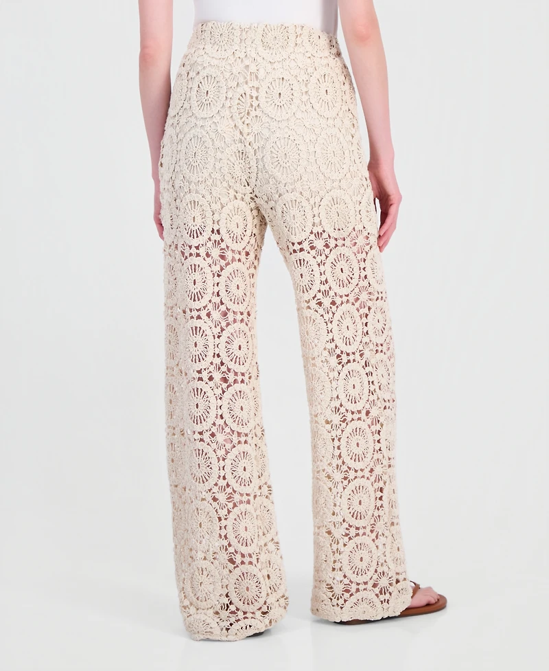 And Now This Women's Cotton Crochet Wide-Leg Pants, Macy's Exclusive