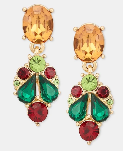 Holiday Lane Mistletoe Gold-Tone Glass Drop Earrings, Macy's Exclusive