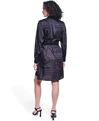 Karl Lagerfeld Paris Women's Printed Scarf Twill Shirt Dress