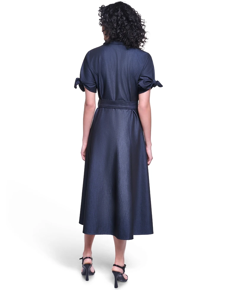 Karl Lagerfeld Paris Women's Denim Belted Midi Shirt Dress