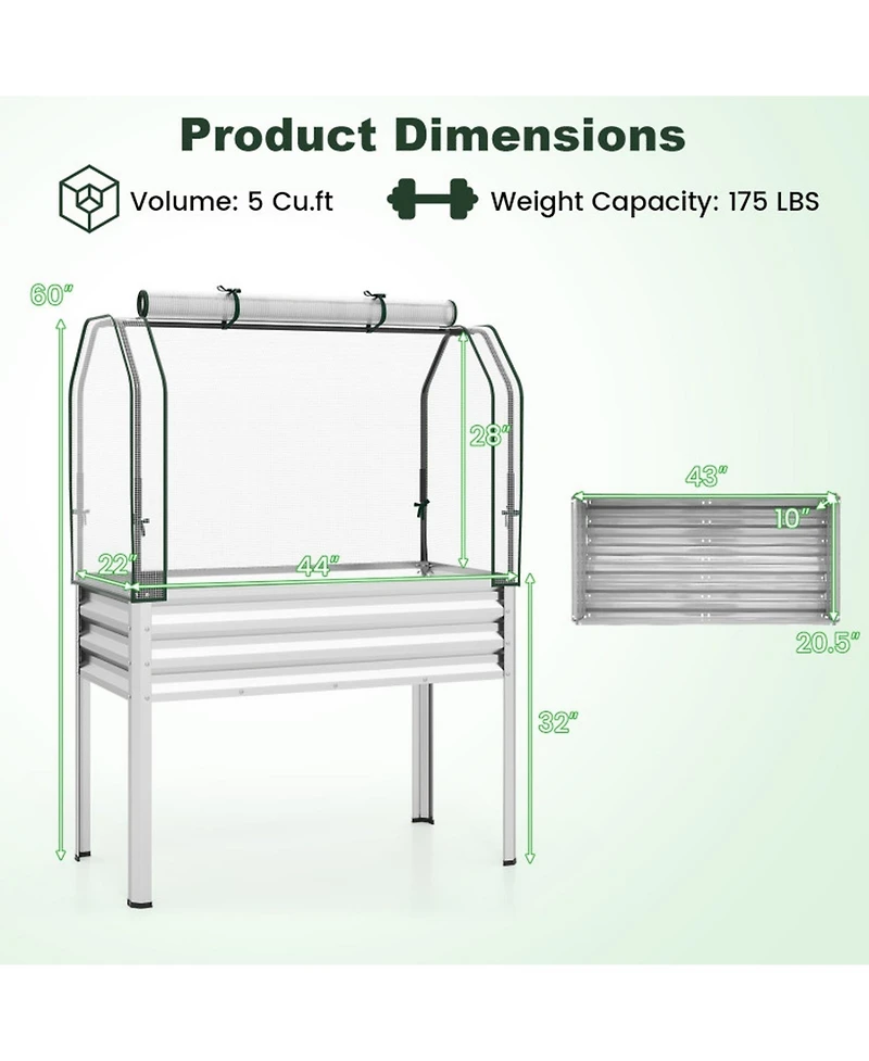 Gouun Galvanized Raised Garden Bed with Legs and Greenhouse Cover