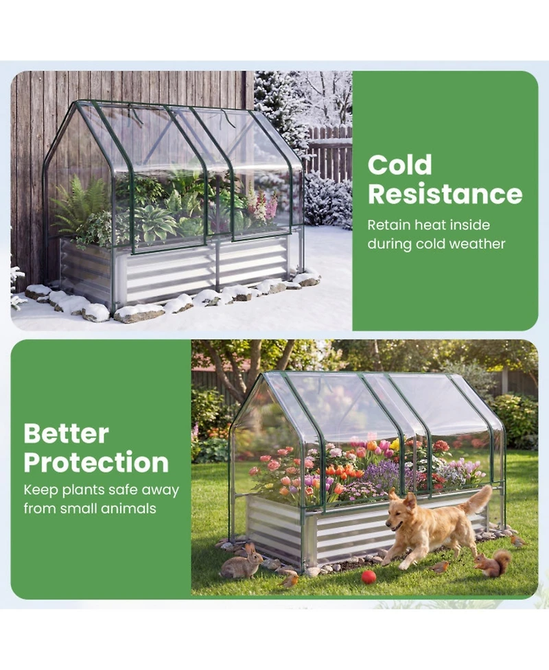 Gouun Small Galvanized Raised Garden Bed with Greenhouse Cover