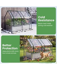 Gouun Small Galvanized Raised Garden Bed with Greenhouse Cover
