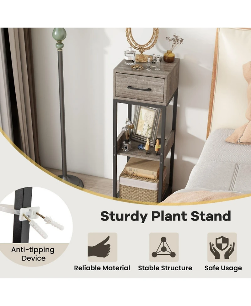 Gouun 3-Tier Tall Metal Plant Stand with Drawer and Anti-Tipping Devices