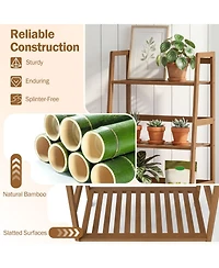 Gouun 4-Tier Bamboo Plant Rack with Guardrails Stable and Space-Saving