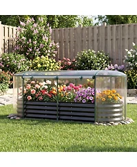 Gouun Outdoor Color Steel Raised Garden Bed with Greenhouse Cover Roll-Up Window