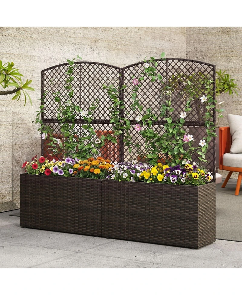 Gouun Set of 2 49 in Raised Garden Bed with Trellis and Wicker Planter Box
