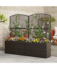 Gouun Set of 2 49 in Raised Garden Bed with Trellis and Wicker Planter Box