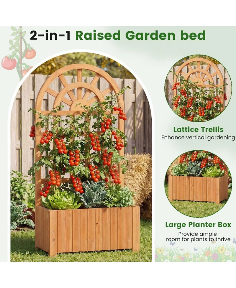 Gouun Wooden Raised Garden Bed with Trellis 48 in Outdoor Privacy Screen