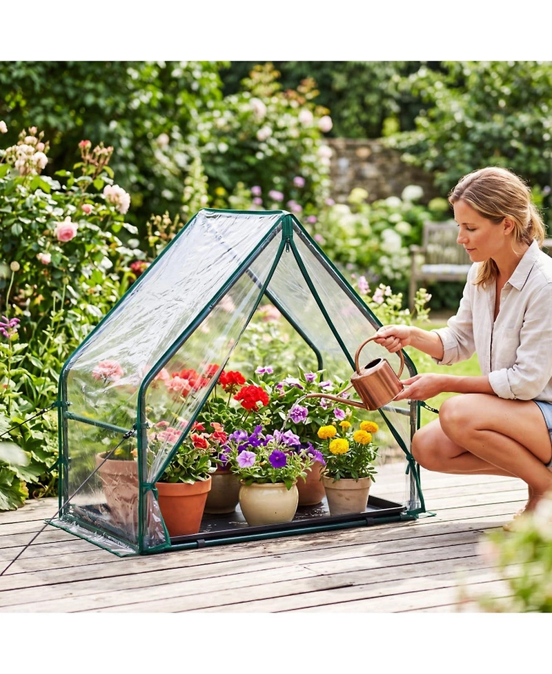 Gouun Mini Greenhouse Metal Frame with Waterproof Bottom Mat and Wind Ropes