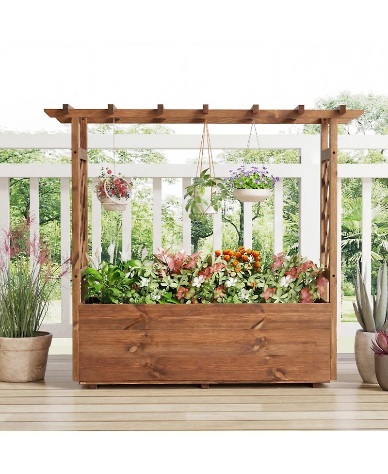 Gouun Wooden Elevated Raised Garden Bed with Hanging Roof for Outdoor Gardening