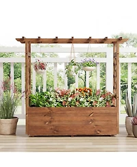 Gouun Wooden Elevated Raised Garden Bed with Hanging Roof for Outdoor Gardening