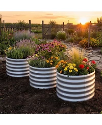 Gouun Round Galvanized Steel Raised Garden Bed with Open-Ended Base Medium