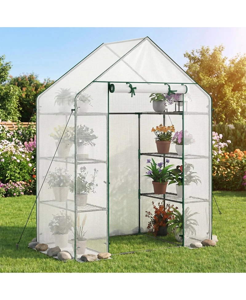 Gouun Portable Walk-In Greenhouse 3-Tier with 6 Metal Wire Shelves