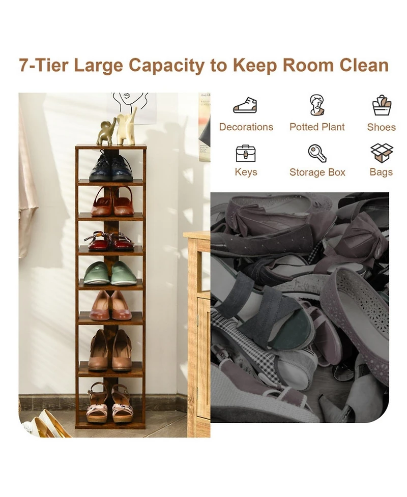 Gouun 7-Tier Vertical Wooden Shoe Rack Space-Saving Organizer for Front Door